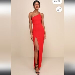 Lulus Red Keeper Of My Heart One Shoulder Side Slit Maxi Dress